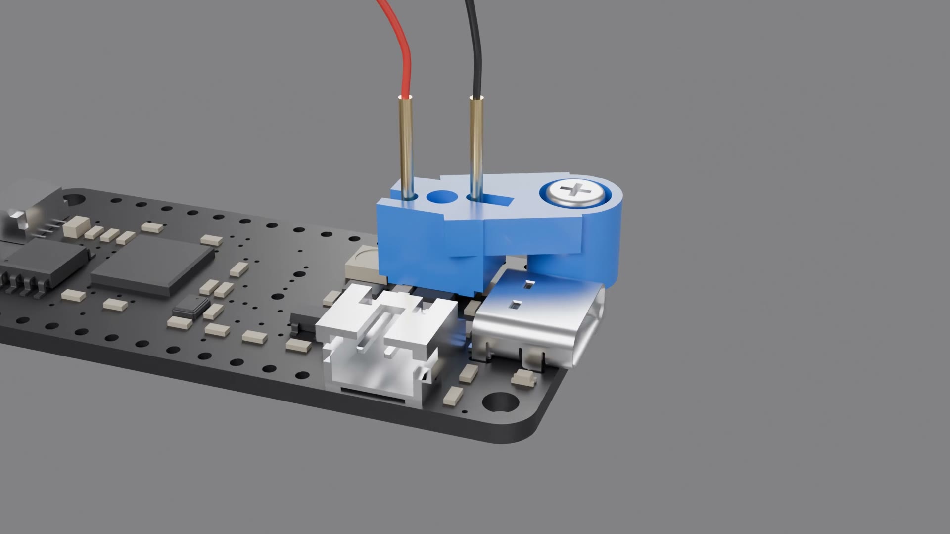 Blue hole mount clip on a Feather RP2040 RESET button
