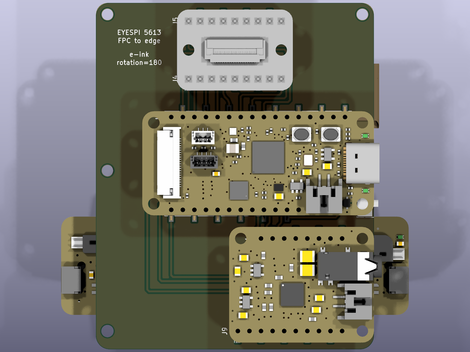 Landing pad PCB, 3D view from the top